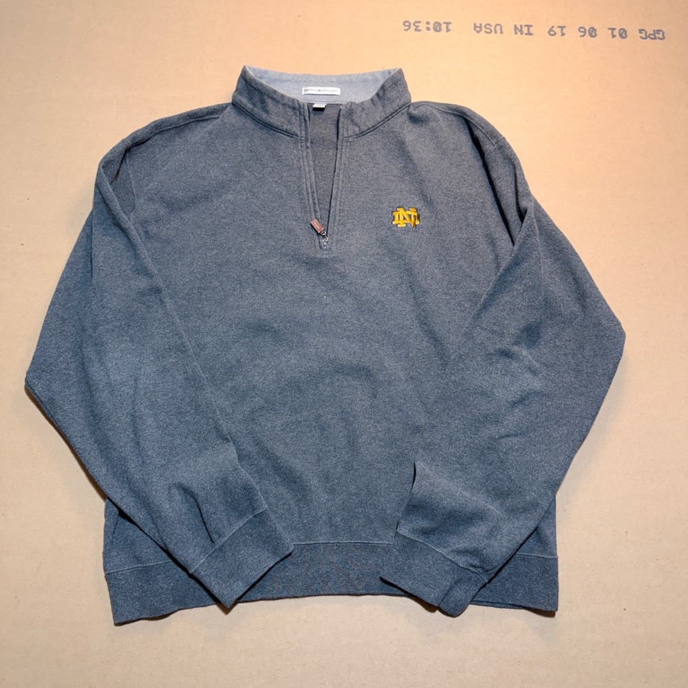 Peter Millar Notre Dame Quarter Zip L Gray Excellent Cotton Pullover